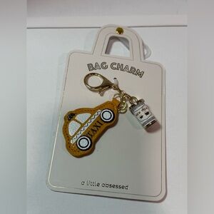 A Little Obsessed NYC Taxi & Coffee Cup Bag Charm Gold Tone NWT